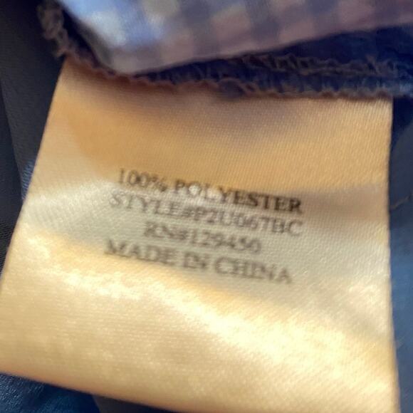 Como Black Women’s Size L Sheer Light Blue Check Blouse Long Sleeve V-Neck - Picture 7 of 7